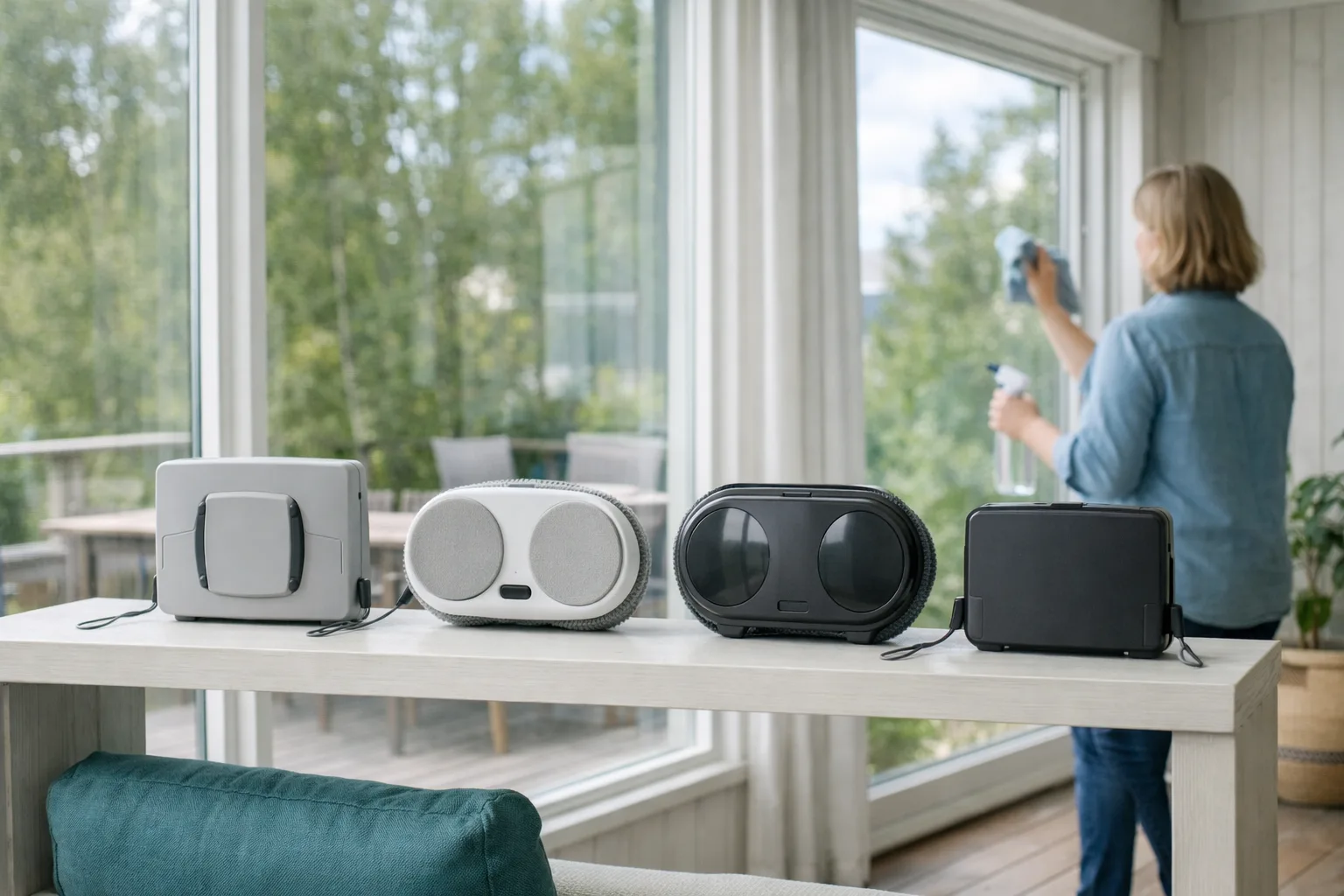 Flera generiska fönsterputsrobotar utan märkning.